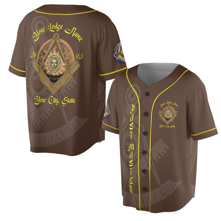Custom Lodge Name Number Masonic Past Master Sun Freemasonry 3D Baseball Jersey Shirt Size S-5XL
