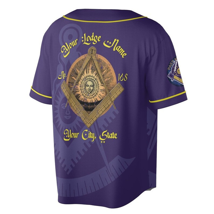 Custom Lodge Name Number Masonic Past Master Sun Freemasonry 3D Baseball Jersey Shirt Size S-5XL