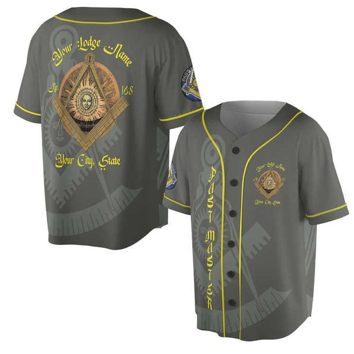 Custom Lodge Name Number Masonic Past Master Sun Freemasonry 3D Baseball Jersey Shirt Size S-5XL