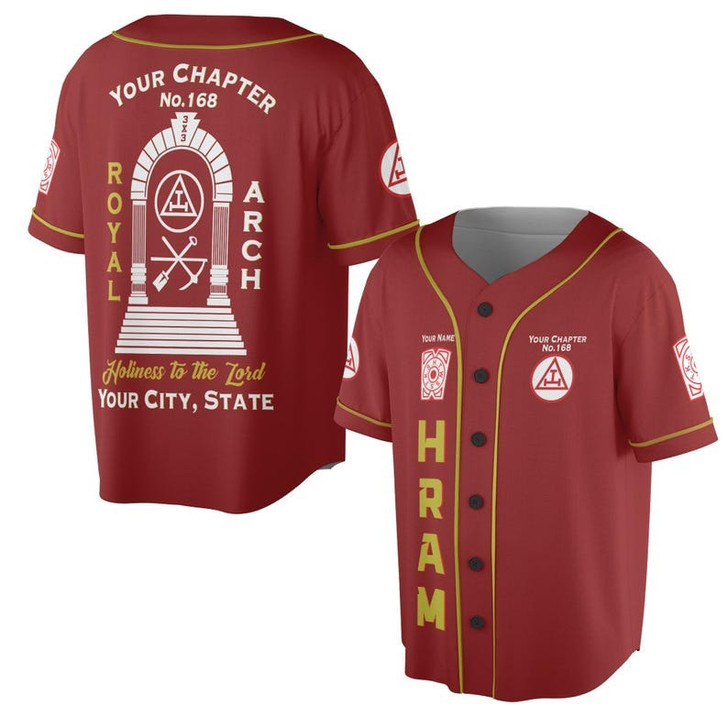 Custom Chapter Name Holy Royal Arch Masonic Keystone York Rite Freemasonry 3D Baseball Jersey Shirt Size S-5XL