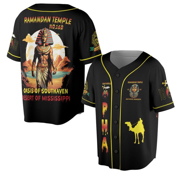 Custom Temple Name Nobles Mystic Shrine AEAONMS Pharaoh King 1893 PHA Freemasonry 3D Baseball Jersey Shirt Size S-5XL