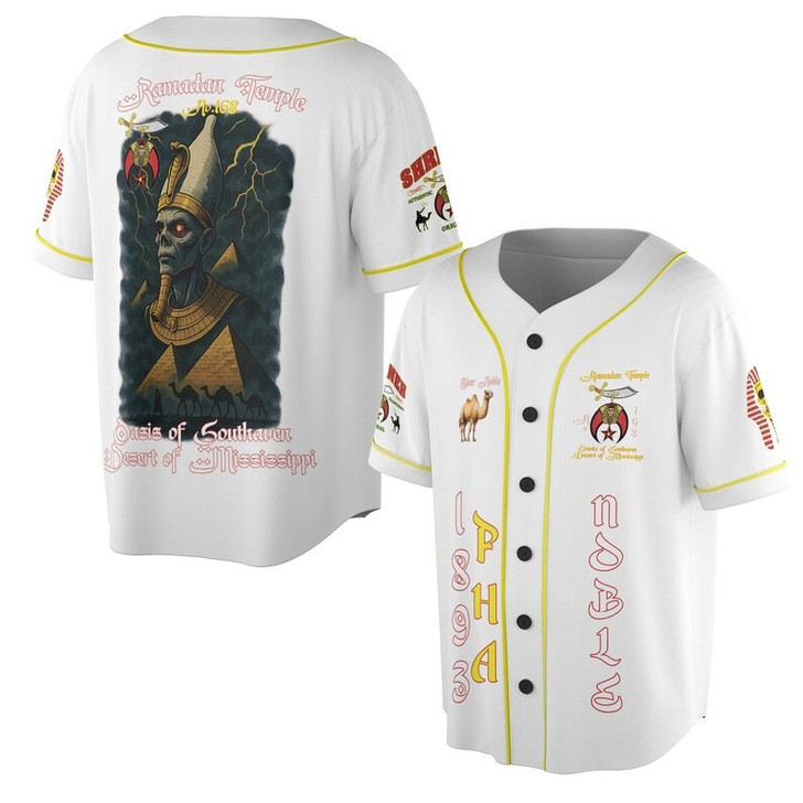 Custom Temple Name Nobles Mystic Shrine AEAONMS 1893 PHA Mythical Pharaoh Freemasonry 3D Baseball Jersey Shirt Size S-5XL