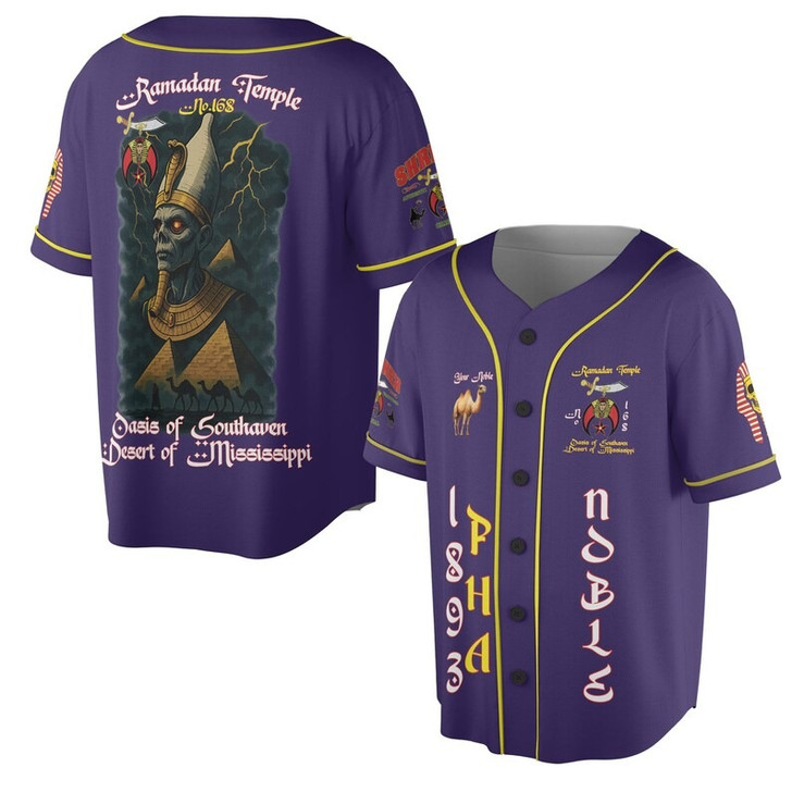 Custom Temple Name Nobles Mystic Shrine AEAONMS 1893 PHA Mythical Pharaoh Freemasonry 3D Baseball Jersey Shirt Size S-5XL