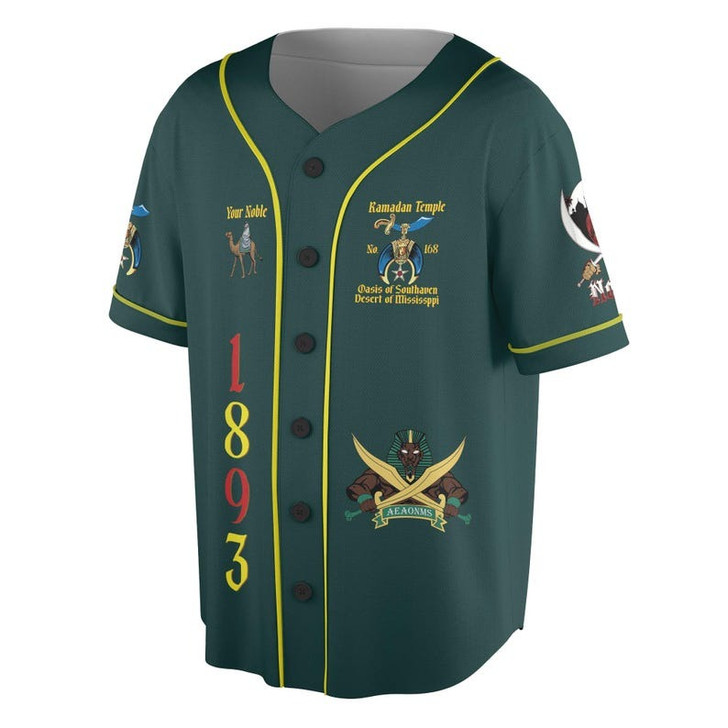 Custom Temple Name Nobles Mystic Shrine AEAONMS God of Wisom PHA Freemasonry 3D Baseball Jersey Shirt Size S-5XL