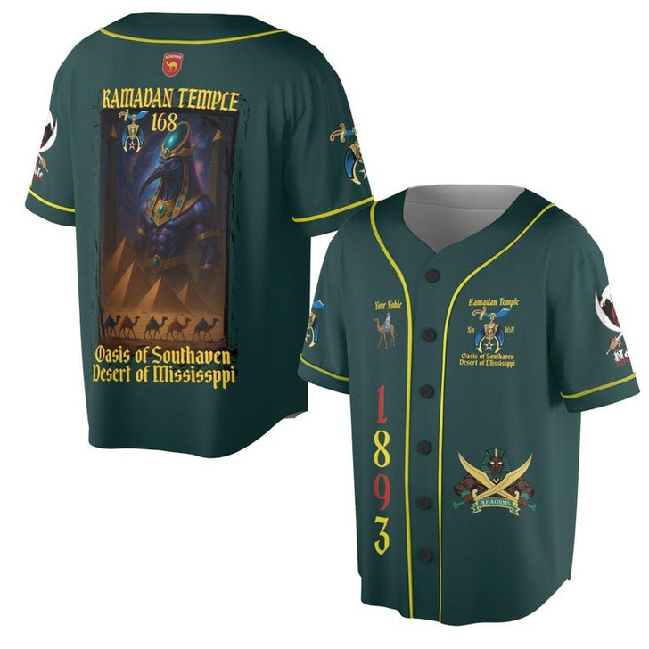 Custom Temple Name Nobles Mystic Shrine AEAONMS God of Wisom PHA Freemasonry 3D Baseball Jersey Shirt Size S-5XL