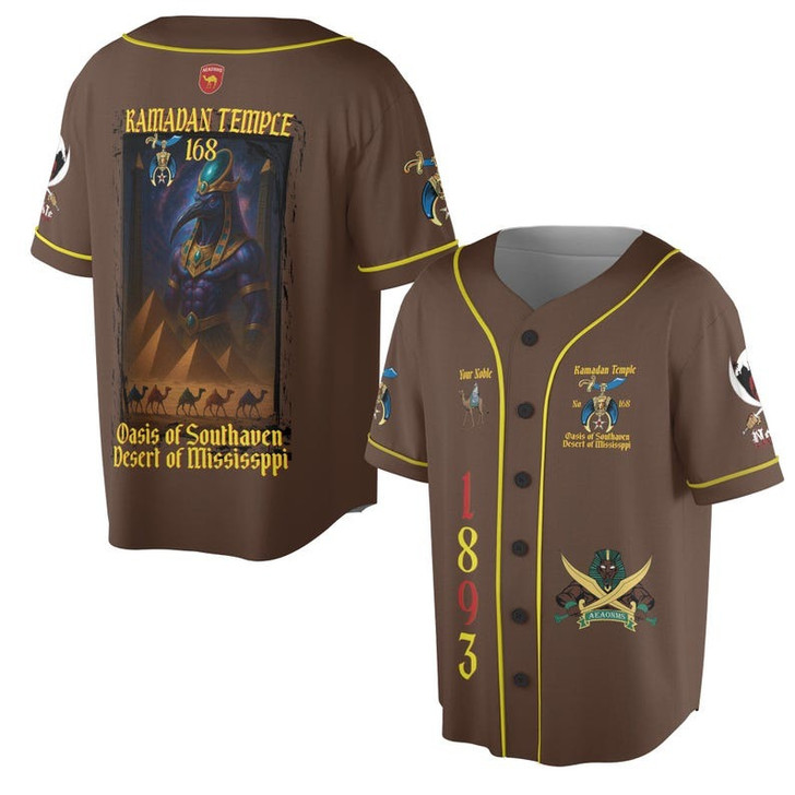 Custom Temple Name Nobles Mystic Shrine AEAONMS God of Wisom PHA Freemasonry 3D Baseball Jersey Shirt Size S-5XL