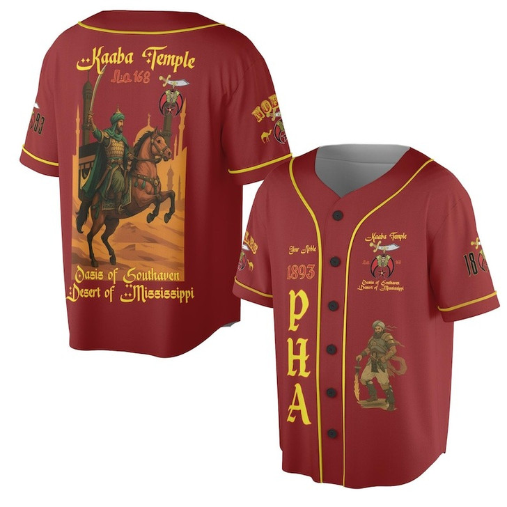 Custom Temple Name Nobles Mystic Shrine AEAONMS Kaaba Guardian PHA 1893 Freemasonry 3D Baseball Jersey Shirt Size S-5XL