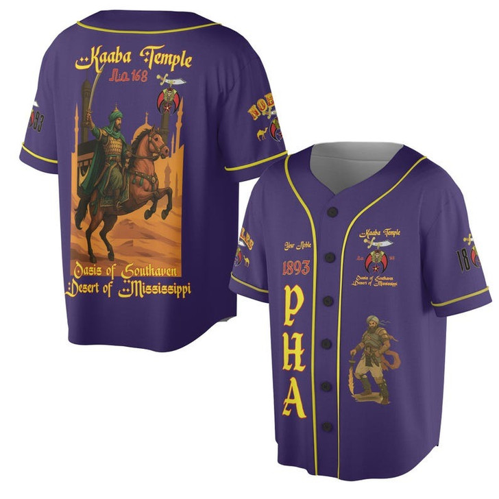 Custom Temple Name Nobles Mystic Shrine AEAONMS Kaaba Guardian PHA 1893 Freemasonry 3D Baseball Jersey Shirt Size S-5XL