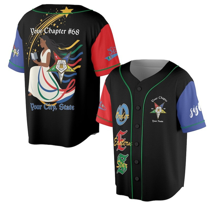Custom Chapter Name OES Diva Sister Order Of The Eastern Color Block 3D Baseball Jersey Shirt Size S-5XL