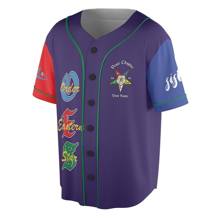 Custom Chapter Name OES Diva Sister Order Of The Eastern Color Block 3D Baseball Jersey Shirt Size S-5XL