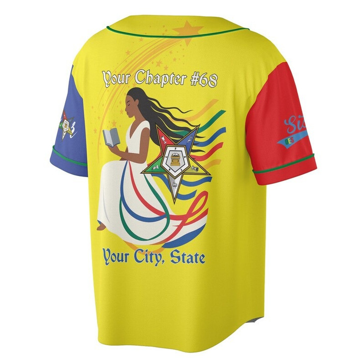 Custom Chapter Name OES Diva Sister Order Of The Eastern Color Block 3D Baseball Jersey Shirt Size S-5XL