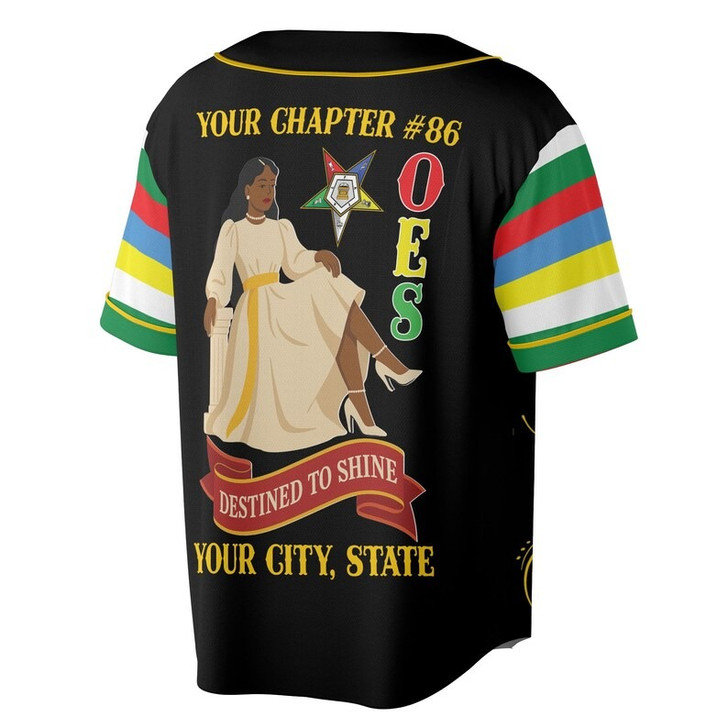 Custom Chapter Name OES Order Of The Eastern Star Destined To Shine Color Block 3D Baseball Jersey Shirt Size S-5XL
