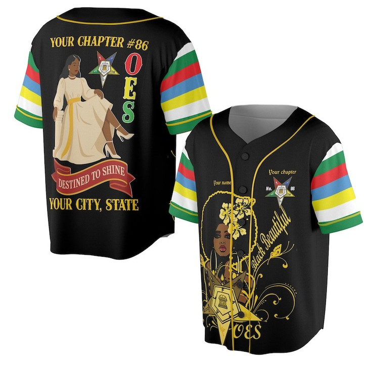 Custom Chapter Name OES Order Of The Eastern Star Destined To Shine Color Block 3D Baseball Jersey Shirt Size S-5XL