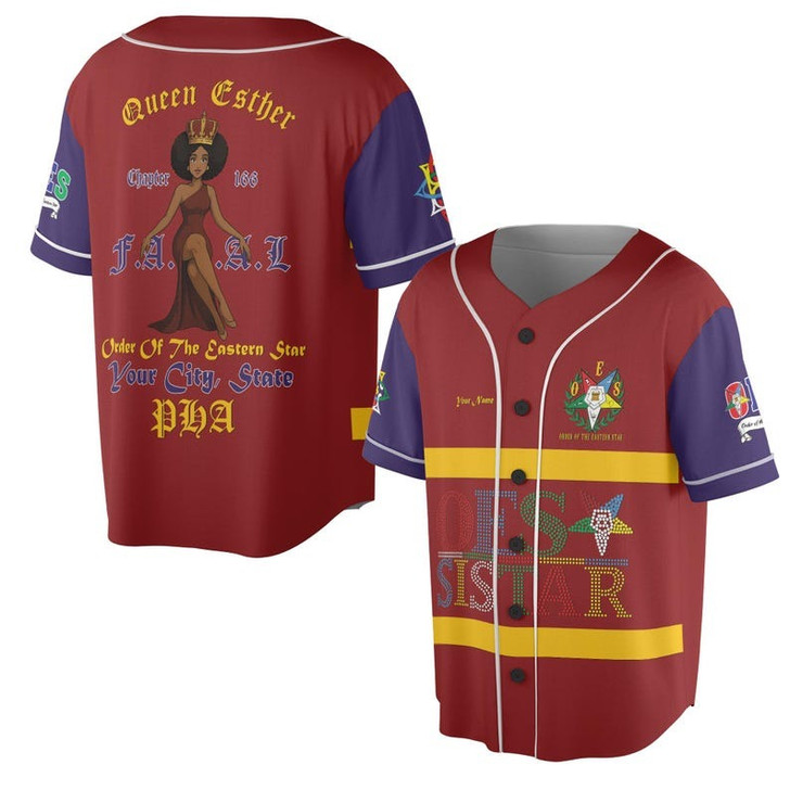 Custom Chapter Name OES Order Of The Eastern Star Sistar PHA FATAL 3D Baseball Jersey Shirt Size S-5XL