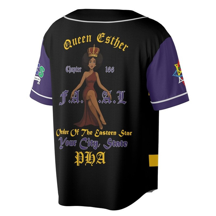 Custom Chapter Name OES Order Of The Eastern Star Sistar PHA FATAL 3D Baseball Jersey Shirt Size S-5XL