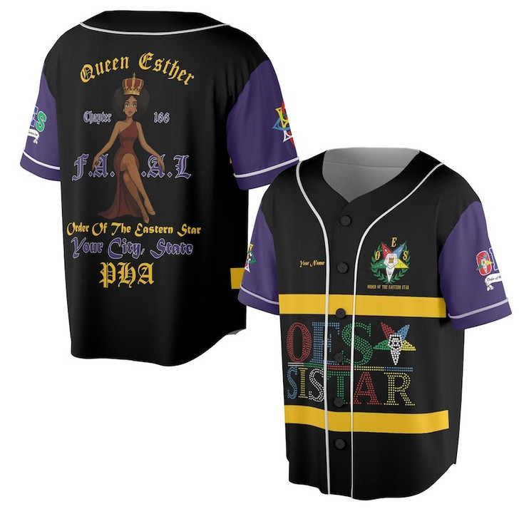 Custom Chapter Name OES Order Of The Eastern Star Sistar PHA FATAL 3D Baseball Jersey Shirt Size S-5XL