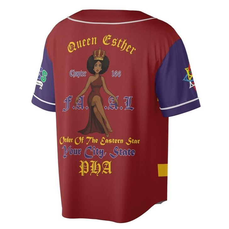 Custom Chapter Name OES Order Of The Eastern Star Sistar PHA FATAL 3D Baseball Jersey Shirt Size S-5XL