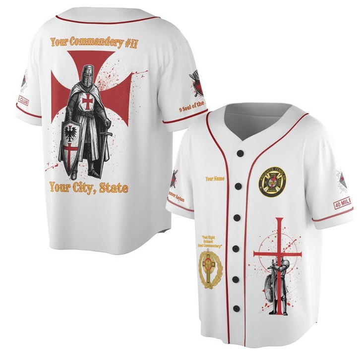 Customize Name Knights Templar Past Eminent Grand Commander 40 Miles Club Freemasonry 3D Baseball Jersey Shirt Size S-5XL