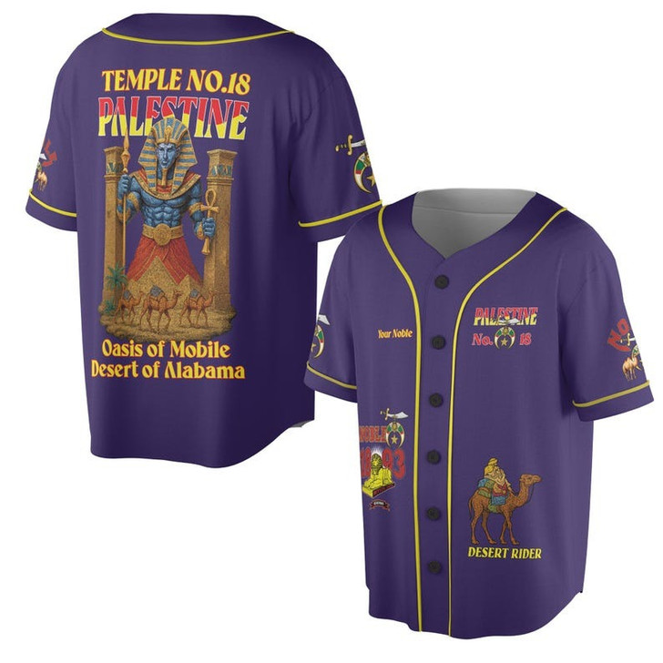 Custom Temple Name Nobles 1983 Mystic Shrine AEAONMS Pharaoh Warrior Freemasonry 3D Baseball Jersey Shirt Size S-5XL