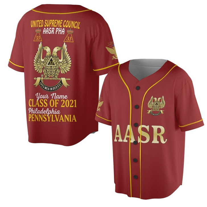 Custom Name, Number Scottish Rite Eagle Wings 33 Degree AASR PHA Freemasonry 3D Baseball Jersey Shirt Size S-5XL