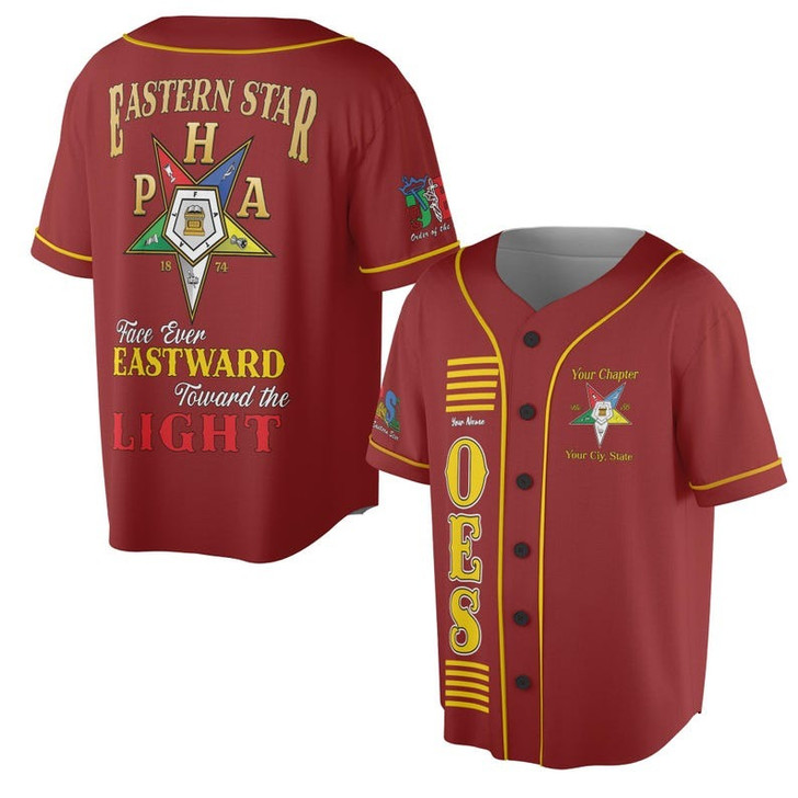 Personalized Name OES Order of Eastern Star Face ever EASTWARD toward the LIGHT 3D Baseball Jersey Shirt Size S-5XL