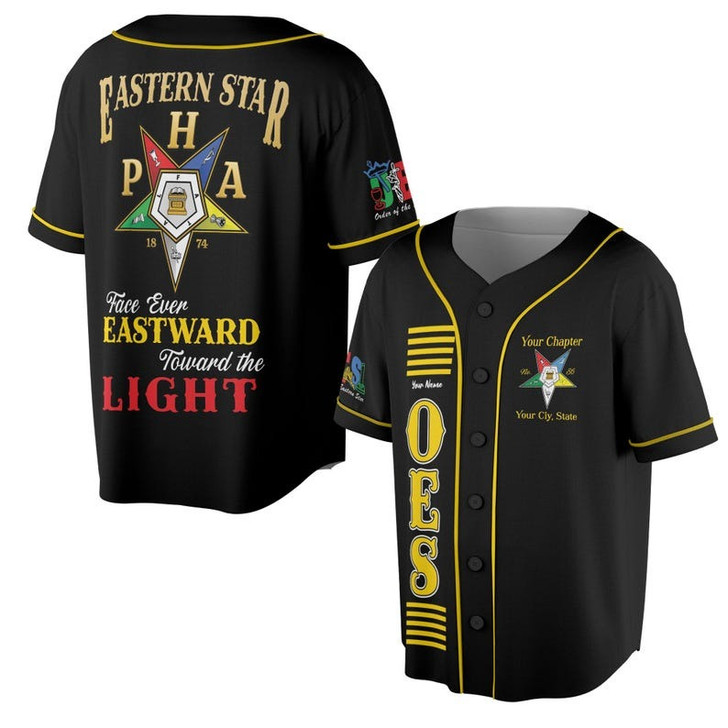 Personalized Name OES Order of Eastern Star Face ever EASTWARD toward the LIGHT 3D Baseball Jersey Shirt Size S-5XL