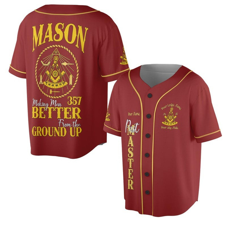 Personalized Name Past Master Making Men BETTER From the Ground Up Freemason 3D Baseball Jersey Shirt Size S-5XL
