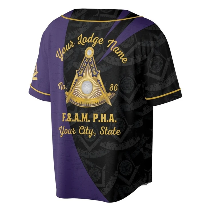 Personalized Name Past Master Emblem Square Compass F&AM PHA Freemason 3D Baseball Jersey Shirt Size S-5XL