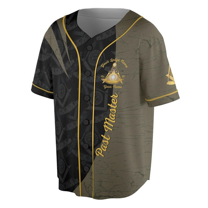 Personalized Name Past Master Emblem Square Compass F&AM PHA Freemason 3D Baseball Jersey Shirt Size S-5XL