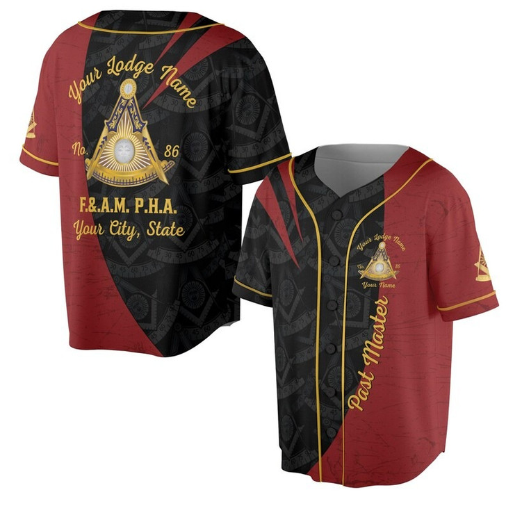Personalized Name Past Master Emblem Square Compass F&AM PHA Freemason 3D Baseball Jersey Shirt Size S-5XL