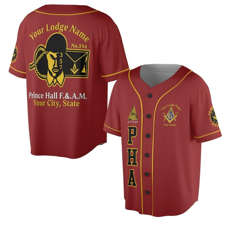 Personalized Name Prince Hall Affiliated F&AM PHA The Black Suits Freemason 3D Baseball Jersey Shirt Size S-5XL