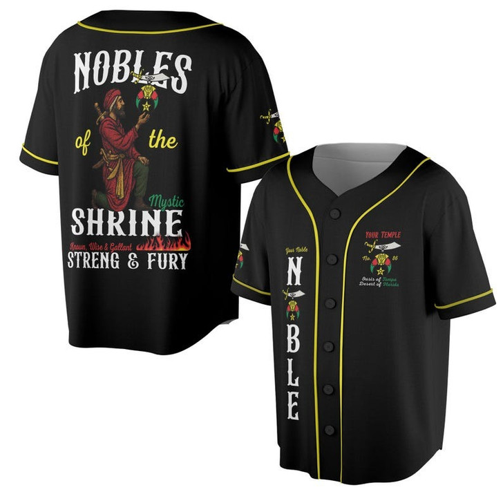 Custom Temple Name Nobles Mystic Shrine AEAONMS Known, Wise & Gallant Streng Fury 3D Baseball Jersey Shirt Size S-5XL