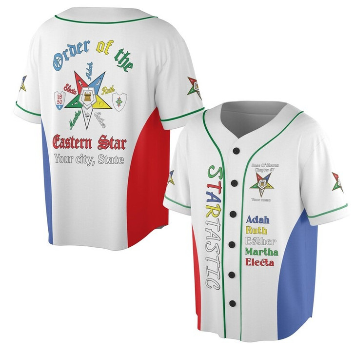 Customize Name OES Order of the Eastern Star Pentagon Down 1850 Electa Adah Ruth Esther Martha Freemasonry Baseball Jersey Shirt Size S-5XL