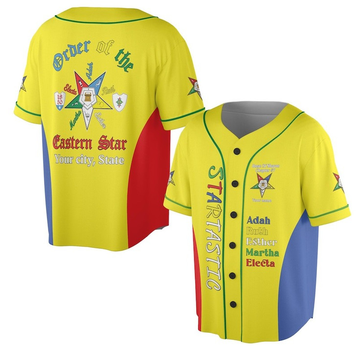 Customize Name OES Order of the Eastern Star Pentagon Down 1850 Electa Adah Ruth Esther Martha Freemasonry Baseball Jersey Shirt Size S-5XL