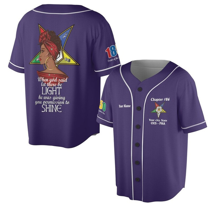 Customized Name Order Of The Eastern Star OES Permissiom To Shine Fatal Diva 3D Baseball Jersey Shirt Size S-5XL