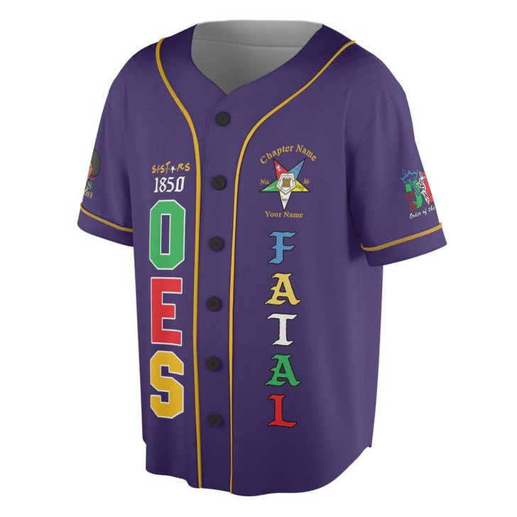 Customized Name 1850 OES FATAL Sister Eyes Mask Order Of The Eastern Star Pentagon Down 3D Baseball Jersey Shirt Size S-5XL