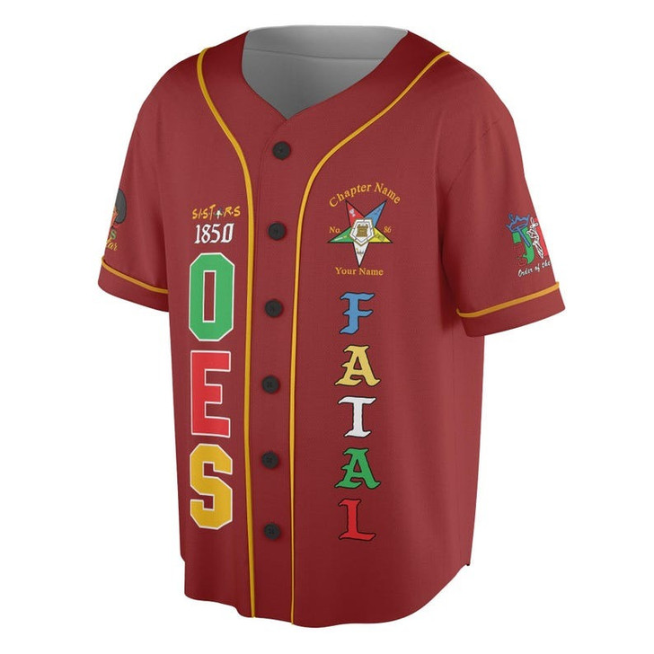 Customized Name 1850 OES FATAL Sister Eyes Mask Order Of The Eastern Star Pentagon Down 3D Baseball Jersey Shirt Size S-5XL