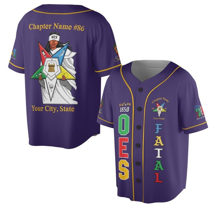 Customized Name 1850 OES FATAL Sister Eyes Mask Order Of The Eastern Star Pentagon Down 3D Baseball Jersey Shirt Size S-5XL