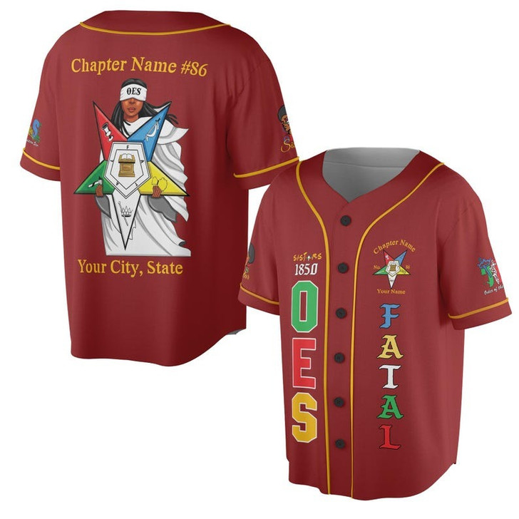 Customized Name 1850 OES FATAL Sister Eyes Mask Order Of The Eastern Star Pentagon Down 3D Baseball Jersey Shirt Size S-5XL