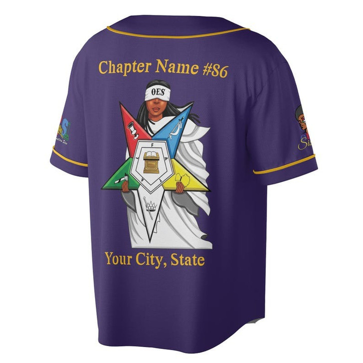 Customized Name 1850 OES FATAL Sister Eyes Mask Order Of The Eastern Star Pentagon Down 3D Baseball Jersey Shirt Size S-5XL