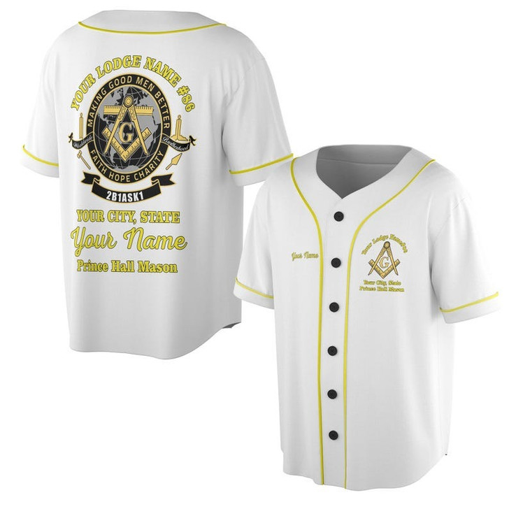 Personalized Name Prince Hall 2B1 ASK1 Making Good Men Better Freemasonry 3D Baseball Jersey Shirt Size S-5XL