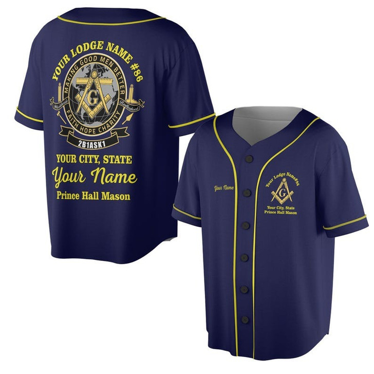 Personalized Name Prince Hall 2B1 ASK1 Making Good Men Better Freemasonry 3D Baseball Jersey Shirt Size S-5XL