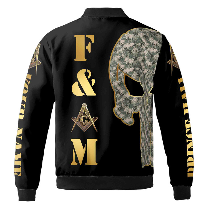 Custom Name Skull PHA F&AM Freemasonary Masonic Unisex Bomber Jacket S-5XL