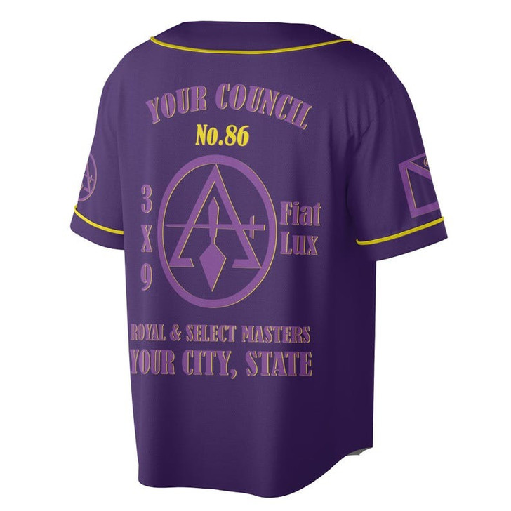 Custom Council Royal and Select Masters Freemasonry Fiat Lux 3D Baseball Jersey Shirt Size S-5XL