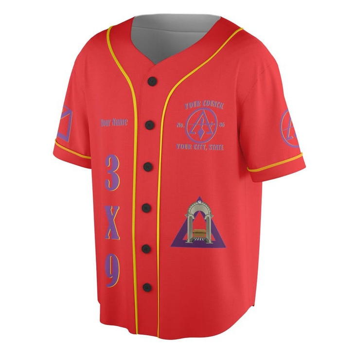 Custom Council Royal and Select Masters Freemasonry Fiat Lux 3D Baseball Jersey Shirt Size S-5XL