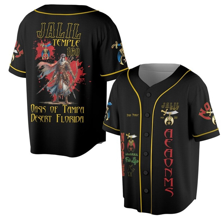 Custom Temple Name Nobles Mystic Shrine AEAONMS Warrior Freemasonry 3D Baseball Jersey Shirt Size S-5XL