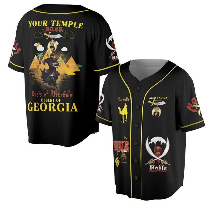 Personalized Temple Name Nobles Mystic Shrine AEAONMS Desert Pyramid Freemasonry 3D Baseball Jersey Shirt Size S-5XL