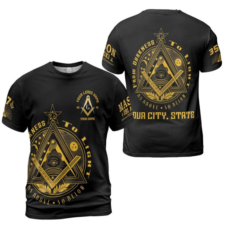 Custom Lodge Name Freemason From Darkness To Light 2B1 ASk1 3D Tshirt Size S-5XL