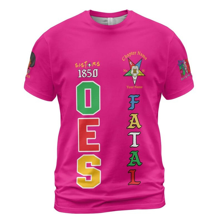 Customized Name 1850 OES FATAL Sister Eyes Mask Order Of The Eastern Star Pentagon Down 3D T-shirt Size S-5XL