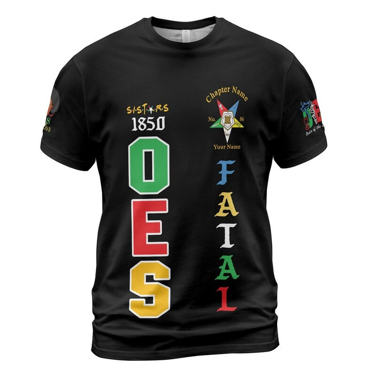 Customized Name 1850 OES FATAL Sister Eyes Mask Order Of The Eastern Star Pentagon Down 3D T-shirt Size S-5XL